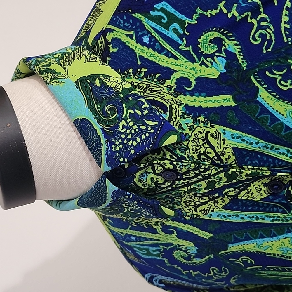 Nygard Shirt Paisley Abstract Button Down Tie Front Long Sleeve Blue Size PM - Picture 7 of 13